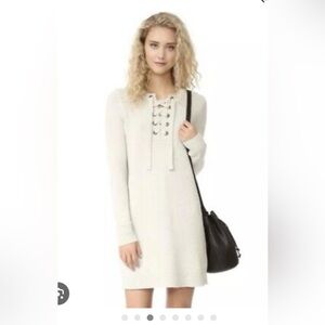 Madewell Oatmeal Lace up Merino 100% Wool Sweater Dress Sz M minimalist preppy